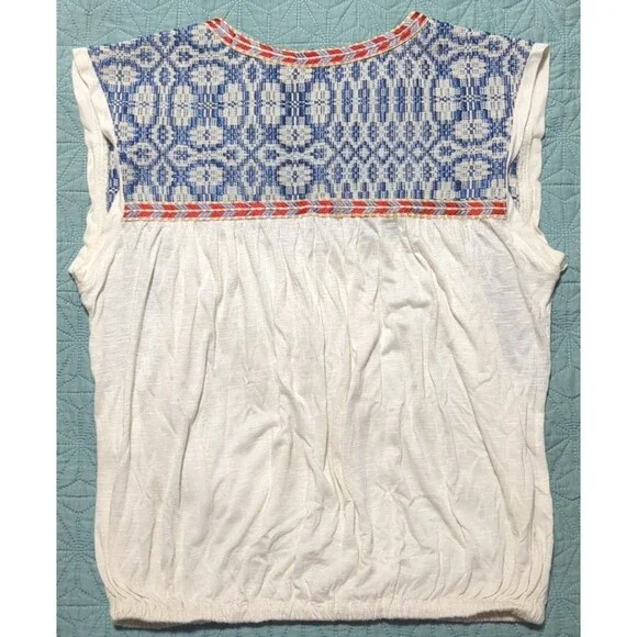 Tularosa Embroidered Yoke Memphis Top Ivory Jersey Knit Elastic Hem Blouson S - Picture 4 of 7